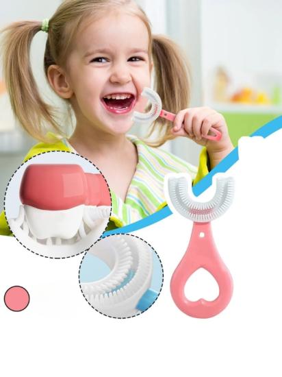 Çocuk Diş Fırçası U Şeklinde Pratik Bebek Diş Fırçası Saplı 2-6 Yaş Pembe 360 Derece Dönebilen
